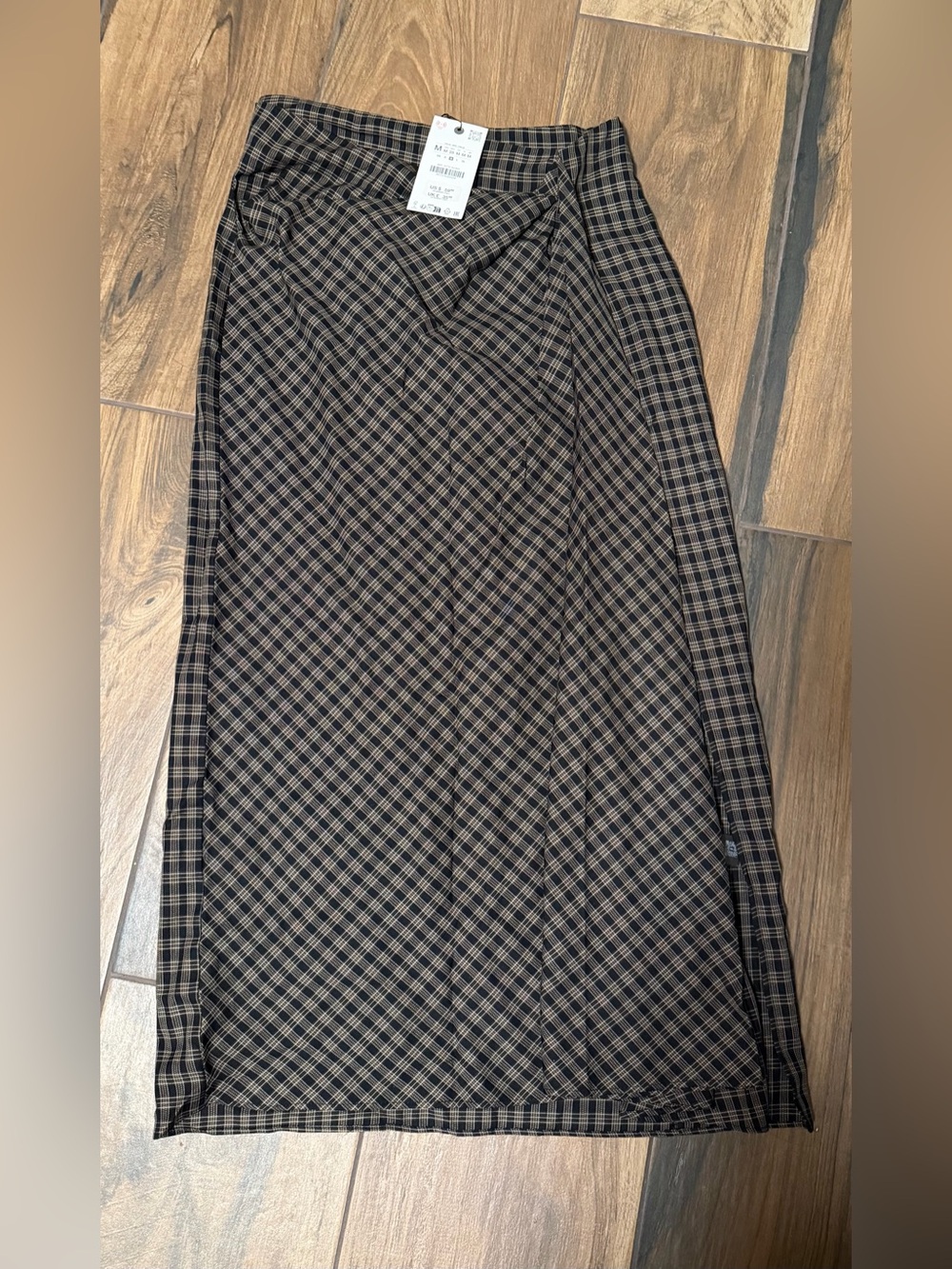 Zara ZW Collection Checked Draped Skirt in Black and Brown